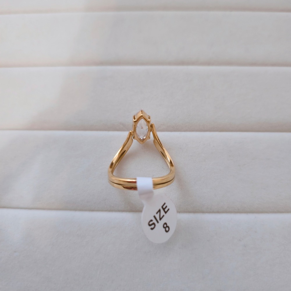 18K Gold Plated Stainless Steel Marquise CZ Wishbone Solitaire Ring Size 8 - Picture 3 of 3